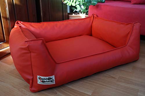 Hundebett Hundesofa Schlafplatz Kunstleder Similpelle Farbe und Größe wählbar von XS bis XXL (80 cm X 60 cm, rot) von Hundebettenmanufaktur