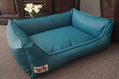 Hundebett Hundesofa Schlafplatz Kunstleder Similpelle Farbe und Größe wählbar von XS bis XXL (90 cm X 70 cm, Petrol) von Hundebettenmanufaktur