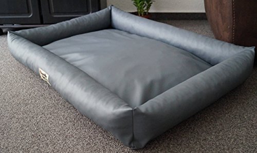 Hundebettenmanufaktur Hundebett Hundesofa Schlafplatz wendbar komplett aus Kunstleder PicoBello Farbe und Größe wählbar (100 cm X 70 cm, grau) von Hundebettenmanufaktur