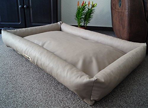 Hundebettenmanufaktur Hundebett Hundesofa Schlafplatz wendbar komplett aus Kunstleder PicoBello Farbe und Größe wählbar (100 cm X 70 cm, Taupe) von Hundebettenmanufaktur