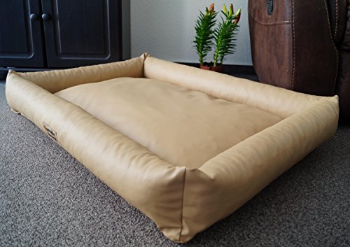 Hundebettenmanufaktur Hundebett Hundesofa Schlafplatz wendbar komplett aus Kunstleder PicoBello Farbe und Größe wählbar (80 cm X 60 cm, beige) von Hundebettenmanufaktur