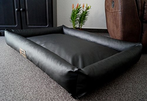 Hundebettenmanufaktur Hundebett Hundesofa Schlafplatz wendbar komplett aus Kunstleder PicoBello Farbe und Größe wählbar (80 cm X 60 cm, schwarz) von Hundebettenmanufaktur