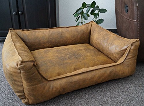 Hundebettenmanufaktur Hundebett Wildlederoptik Hundesofa Schlafplatz Velluto waschbar Farbe und Größe wählbar (105 cm X 80 cm, Amber) von Hundebettenmanufaktur