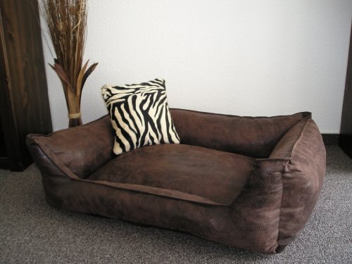 Hundebettenmanufaktur Hundebett Wildlederoptik Hundesofa Schlafplatz Velluto waschbar Farbe und Größe wählbar (110 cm X 85 cm, braun) von Hundebettenmanufaktur