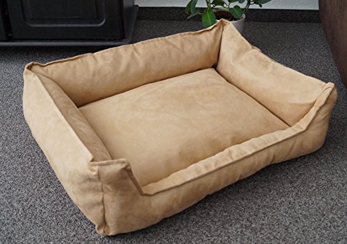 Hundebettenmanufaktur Hundebett Wildlederoptik Hundesofa Schlafplatz Velluto waschbar Farbe und Größe wählbar (105 cm X 80 cm, Alcantara beige) von Hundebettenmanufaktur