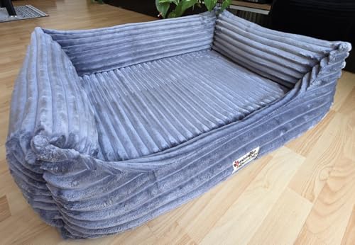 Orthopädisches Hundesofa Hundebett Cord Ortopedico mit 8 cm Viscoschaummatratze (grau, 90 cm X 70 cm) von Hundebettenmanufaktur