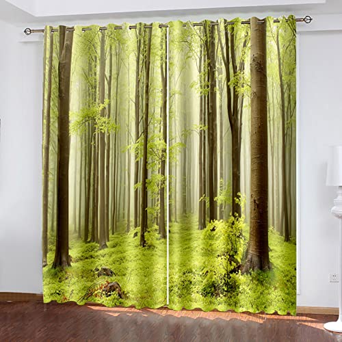 3D Grünes Gras-Wald-Schwerer Nebel Muster Vorhang Blickdicht Ösen 2Er Set 230X234Cm (Hxb) Modern Thermogardine Für Wohnzimmer Schlafzimmer, Verdunklungsvorhänge Kinderzimmer Fensterdekoration von Hundnsney