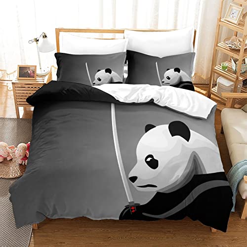 Bettbezug Set Tier Illustration 2 Stück Bettwäsche Set Polycotton mit Cartoon Panda Messer Print Quiltbezug für Kinder Teenager, Single (135x200cm) von Hundnsney