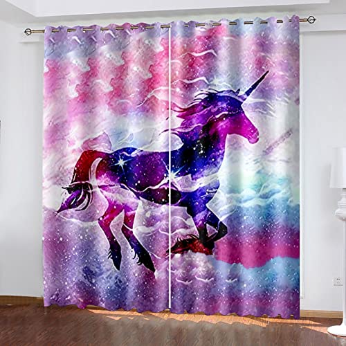 Hundnsney 3D Bunter Fantasy-Pegasus Muster Vorhang Blickdicht Ösen 2Er Set 215X264Cm (Hxb) Modern Thermogardine Für Wohnzimmer Schlafzimmer, Verdunklungsvorhänge Kinderzimmer Fensterdekoration von Hundnsney