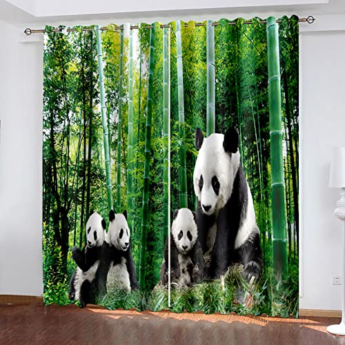 Hundnsney Gardinen Wohnzimmer Schlafzimmer 3D Bambus-Panda Muster 160X140Cm(Hxb) 2Er Set Blickdichter Vorhang Kinderzimmer Wohnzimmer Energiesparende Geräuschreduzierende Kindergardinen von Hundnsney
