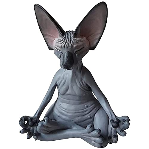 Hundnsney Sphynx Katze Meditieren, Denkende Katzen Statue, Meditierende Denkende Katze, Sphynx Haarlose Katze Meditation SammlerstüCk Dekor von Hundnsney