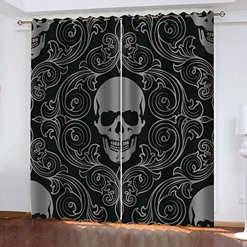 Hundnsney Vorhänge Blickdicht Digitaldruck 3D Totenkopf-Kunst Thermogardine Mit Ösen 2Er Set Verdunkelungsvorhang Kinderzimmer Junge Mädchen, Schlafzimmer Wohnzimmer Fensterdekoration 160X210cm von Hundnsney