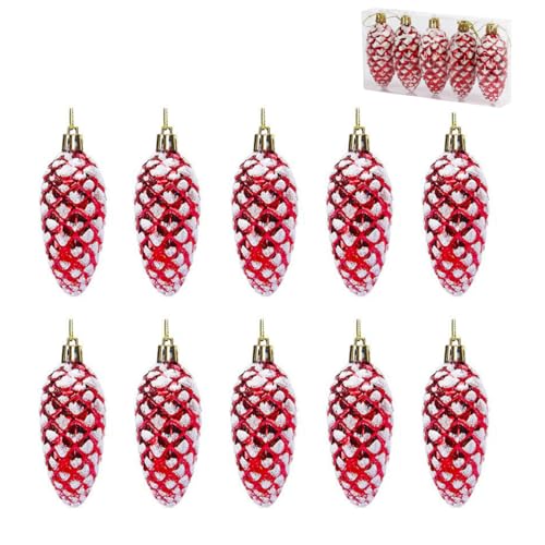 10 Stück Glitzer Christbaumanhänger, Glänzende und Glitzernde Tannenzapfen Kugeln Tannenbaum Zapfen Rot Christbaumschmuck Weihnachtskugeln Christbaumschmuck Tannenzapfen Groß Weihnachtskugeln Rot von Hundredweat