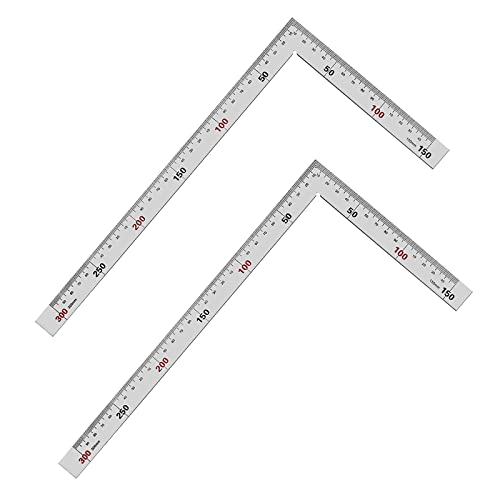 2 Stück 90 Grad Lineal Edelstahl L-förmiges Winkellineal Metall Quadratisches Lineal Edelstahl L Lineal Doppelseitenskala für Tischler, Ingenieure, Handwerker, Vermessung, Baufeld (300 mm x 150 mm) von Hundredweat