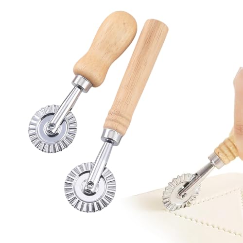 2 Stück Teigschneider, Roller Ravioli Ausstecher,Nudelschneider Ravioli mit Lang und Kurz Holzgriff,Gebäck-Rad,Teigrad,Ravioli Roller,KüChe Pasta ZubehöR,Mit Holzgriff Geeignet Für Haushalt Küche von Hundredweat