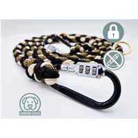Diebstahlschutz-Hundeleine Aus Paracord - Abschließbar Mit Schloss [Gold, Schwarz & Beige] von HundumSicher