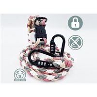 Diebstahlschutz-Hundeleine Und Halsband Set - Optional Mit Versteckter Apple Airtag Halterung | Gps-Tracker [Rosa, Beige, Grau & Weiß] von HundumSicher