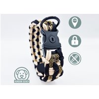 Gps-Tracker-Hundehalsband | Versteckte Apple Airtag Halterung Optional Mit Diebstahlschutz [Gold/Beige/Schwarz] von HundumSicher