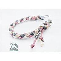 Hunde-Sicherheitsgurt | Personalisierbar Mit Namen Und Perlen [Rosa, Beige, Grau & Weiß] von HundumSicher