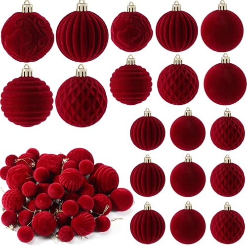 Hungdao 38-teiliges Samt-Weihnachtskugel-Ornament-Set, Burgunderrot, beflockt, Weihnachtsbaumschmuck mit 5 Stilen in 3 Größen, bruchsicher, hängende Weihnachtskugel, Baumschmuck für Hungdao 38-teiliges Samt-Weihnachtskugel-Ornament-Set, Burgunderrot, beflockt, Weihnachtsbaumschmuck mit 5 Stilen in 3 Größen, bruchsicher, hängende Weihnachtskugel, Baumschmuck für von Hungdao