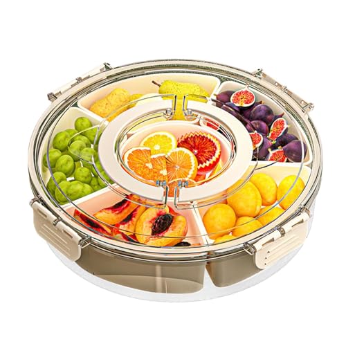 HunicandIU Geteiltes Serviertablett Mit Deckel, Runden Snackschale, Transparente Snack Box, Reise Servierplatte Mit Deckel, Mit 6 Fächern, Obstteller Für Nüsse, Für Party HunicandIU Geteiltes Serviertablett Mit Deckel, Runden Snackschale, Transparente Snack Box, Reise Servierplatte Mit Deckel, Mit 6 Fächern, Obstteller Für Nüsse, Für Party von HunicandIU