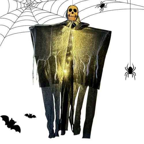 HunicandIU Halloween Skelett Dekoration - Zubehör Für Spukhäuser | Beleuchtete Schwebe-Dekoration mit Nebel für Wand Garten Partys Feste von HunicandIU