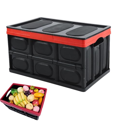 HunicandIU Klappbox Mit Deckel, Klappbox Transportbox, Eurobox Aus Kunststoff, Stapelbare Bücherbox 30L, Mehrzweck Schrankorganizer Behälter, Für Bücher, Schuhe 26 X 39 X 21 Cm von HunicandIU