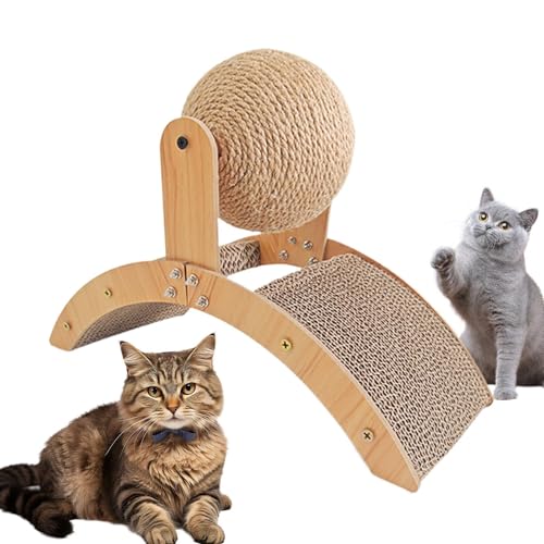 HunicandIU Kratzbrett Für Katzen - Krallenpflege Spielzeug Für Kätzchen - Bogenbrücke Ball Kratzbrett Sisal Holz Indoor Ballspiel Bewegung Möbelschützer für Kitten von HunicandIU