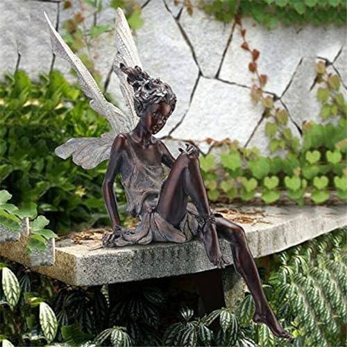 HunicandIU Sitzende Fee Garten Ornament, Gartenfiguren Resin Gartenfee Sitzende Statue, Sitzende Elfen Gartenfiguren Aus Kunstharz, Tudor Und Turek Sitzen Fee Gartenstatuen Gartendeko Für Draußen von HunicandIU