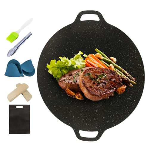 HunicandIU Tragbare Camping Grillpfanne - Koreanische Gusseisen Grillpfanne - Multifunktionale Grillplatte, Kompakte Camping Kochausrüstung Für Die Verwendung Im Garten, Innenbereich, Bei Picknick Und von HunicandIU