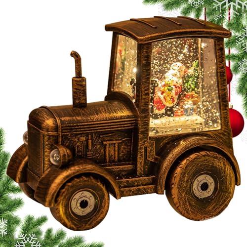 HunicandIU Traktor-Schneekugel,Weihnachtsmann-Leuchtkugel - Bronzene traktorförmige Vintage Winter-Schneekugellaterne - Weihnachtliche Tafelaufsatz-Tischdekoration, Urlaubsparty-Geschenke für den von HunicandIU