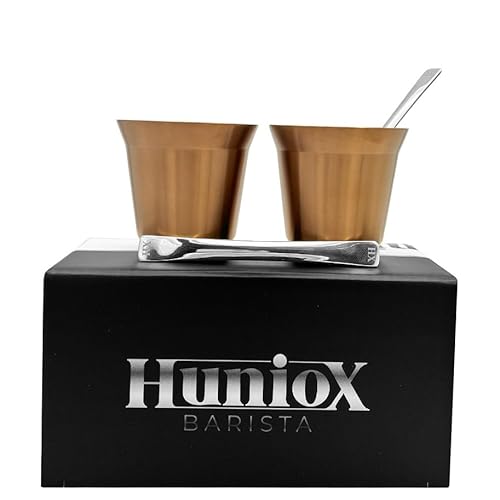 Huniox® 2 x 80 ML Espressotassen - Kaffeetassen Doppelwandig - Espressotassen Glas - Coffee Cups Esspressokaffeetassen - Espresso Gläser Doppelwandig -Espresso Set - Espresso Tassen (PINK GOLD, 80 ML) von Huniox
