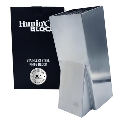 Huniox® Block – Messerblock Mit Borsten - Messerhalter - Unbestückte Messerblöcke - Messerständer - Messerblock Leer - Messerblock Edelstahl - Messerblock Unbestückt - Messerblock Universal (Silver) von Huniox