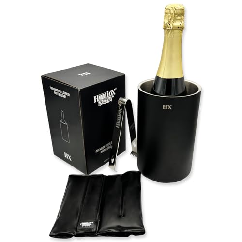 Huniox® Chill Out Weinkühler - Flaschenkühler - Champagner Kühler - Eiskübel - Eisbehälter für Eiswürfel - Weinkühler mit Kühlakku - Wine Cooler - Weinkühler Schwarz (Black) von Huniox
