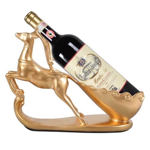 Huniruyo Nordisch inspirierter Rentier-Weinflaschenhalter, moderne Harz-Skulptur für Tischdekoration, funktionales Weinregal für Küche, Esszimmer oder Geschenk für Weinliebhaber (Gold) von Huniruyo