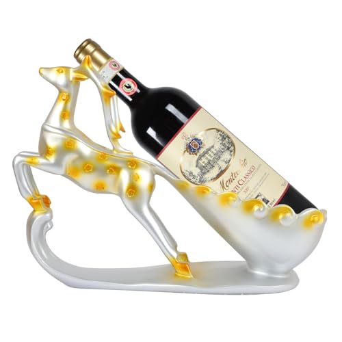 Huniruyo Nordisch inspirierter Rentier-Weinflaschenhalter, moderne Harz-Skulptur für Tischdekoration, funktionales Weinregal für Küche, Esszimmer oder Geschenk für Weinliebhaber (Silber) von Huniruyo