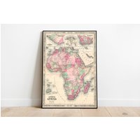 Afrika Karte Wandbild | 1864 Karte| Posterdruck Leinwandbild Wandkunst| Alte Wand Kunst Poster Gerahmte Landkarte Als Wanddeko von HunnapPrintHouse