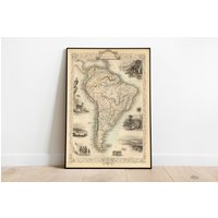 Südamerika Karte Print| Kunstgeschichte| 1851 Wandkunst| Gerahmte Kunst| Leinwandbild | Poster Drucke Landkarte Wandbilder von HunnapPrintHouse