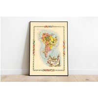 Südamerika Karte Print| Kunstgeschichte| 1951 Wandkunst| Gerahmte Kunst| Leinwandbild | Poster Drucke Landkarte Wandbilder von HunnapPrintHouse