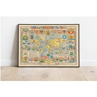 Weltkarte Druck| Kunstgeschichte| 1948 Uno Karte Wandkunst | Gerahmte Wandkunst| Leinwandbild Poster Kunst| Drucke Landkarte Wandbilder von HunnapPrintHouse