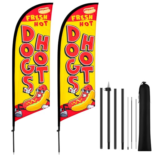 HunnmingRe Hot Dogs Federflaggen-Set, 2,4 m, Hot Dogs, Werbung, Swooper-Flagge, Banner mit Fahnenmast und Erdspieß, für Geschäft, Restaurant, Werbung, Hot-Dog-Flagge, Banner für den Außenbereich HunnmingRe Hot Dogs Federflaggen-Set, 2,4 m, Hot Dogs, Werbung, Swooper-Flagge, Banner mit Fahnenmast und Erdspieß, für Geschäft, Restaurant, Werbung, Hot-Dog-Flagge, Banner für den Außenbereich von HunnmingRe