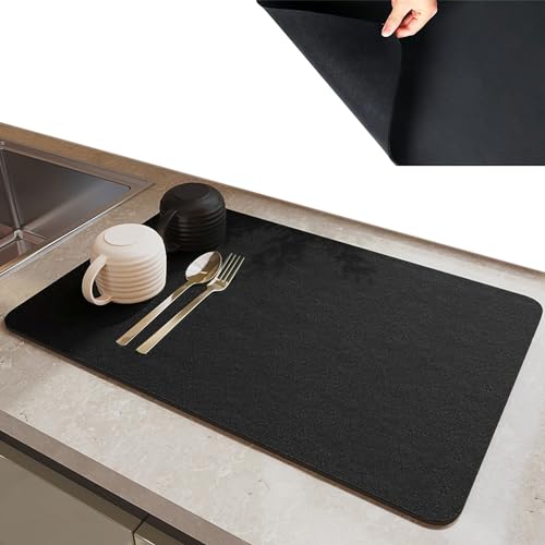 Abtropfmatte, Abtropfmatte Geschirr, Geschirr Abtropfmatte, Geschirrspülmatte, Kaffeevollautomat Unterlage, für Wohnzimmer, Arbeitsplatte Küche, Kaffeemaschine, Geschirr, 30 x 40 cm, Schwarz von Hunphy