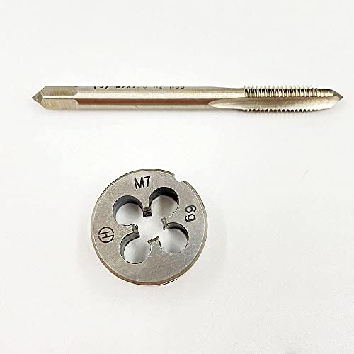 Hunricho M7 × 1 Gewindebohrer M7 × 1 Schneideisen metrisches Gewindeschneider-Set Maschinengewindebohrer und Rundgewindebohrer Rechtshänder Gewindeschneider-Set (M7 x 1) von Hunricho
