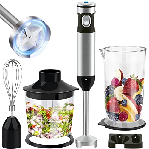 Huntertall Stabmixer 4-in-1 set (Zerkleinerer, Rührbecher, Mixer- & Schneebesenaufsatz), BPA-freies & spülmaschinenfestes Zubehör, Pürierstab f. Smoothie, Suppen, Joghurt, Saucen, Babynahrung von Huntertall kitchen