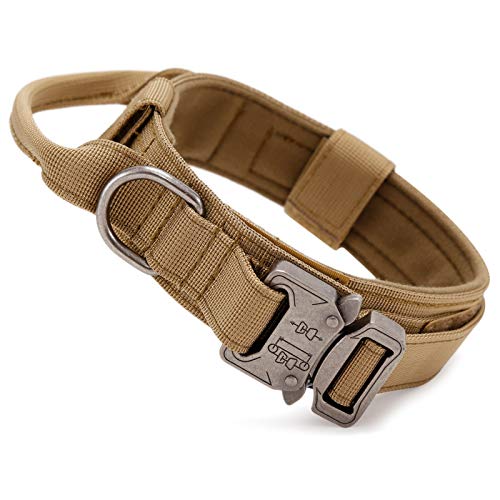 Huntvp taktisch Hundehalsband Verstellbar mit Kontrollgriff, aus Nylon, gepolstert, Metallschnalle, für Mittlere Große Hunde Jagd Training Freizeit Outdoor, Braun L von HUNTVP