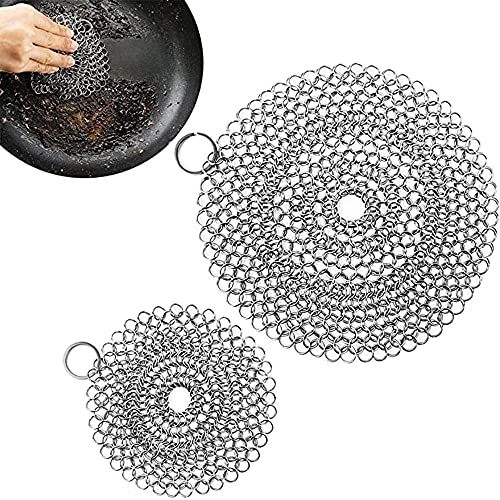 Gusseisenreiniger für Dutch Oven, 2 Gusseisenreiniger aus Edelstahl zum Reinigen von Gusseisenpfanne Oder Woks und mehr, Dutch Oven Zubehör anderen Utensilien von Huoberr