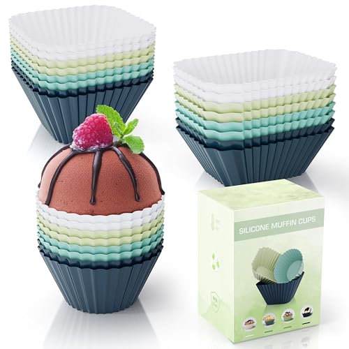 Muffinform Silikon,BPA-Frei Wiederverwendbare Silikon Muffinförmchen,24 Stück Silikon Backformen Muffin-Formen,Rechteck, Quadrat, Kreis Cupcake Formen von Huoberr