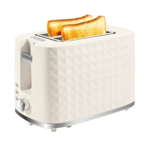 Huogary Toaster 2 Scheiben, Brottoaster mit Cancel, Reheat, Defrost Funktion, Toaster mit abnehmbarem Tray & 7 Temperatureinstellungen, Beige von Huogary