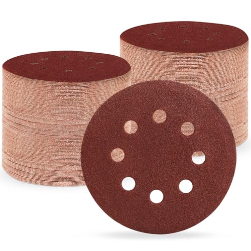 150 Stück Schleifpapier 125mm Klett, 100 Körnung Schleifscheiben 8 Loch für Exzenterschleifer (150 Stück,100 Körnung） von Huopueit