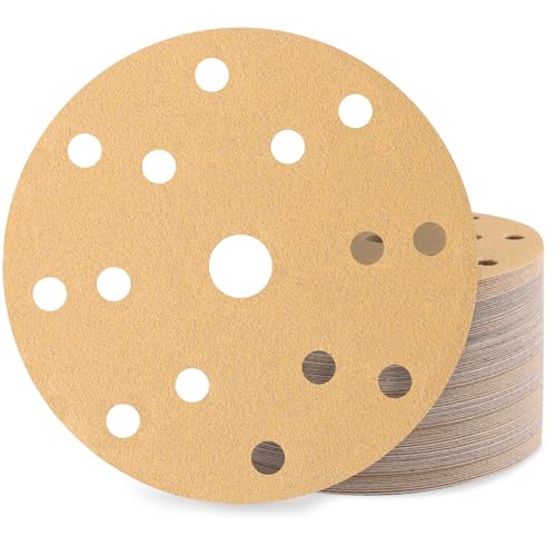 Huopueit 60 Stück Schleifpapier 150mm Klett Körnung 100 15 Loch Schleifscheiben Set für Rund Exzenterschleifer von Huopueit